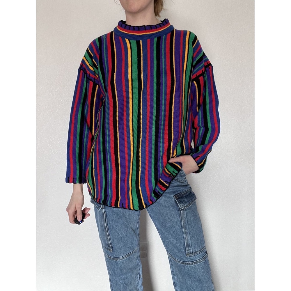 Vintage 90s Retro Sweater‎ Womens 2X Striped Colorful Artsy Indie Eclectic 90s